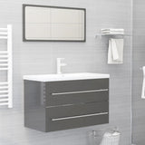 NNEVL 2 Piece Bathroom Furniture Set High Gloss Grey Chipboard