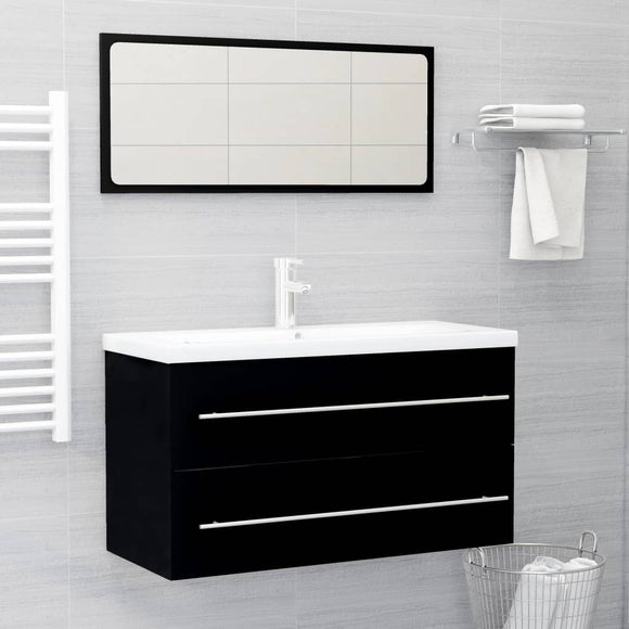 NNEVL 2 Piece Bathroom Furniture Set Black Chipboard