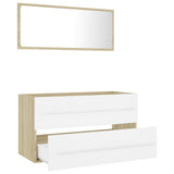 NNEVL 2 Piece Bathroom Furniture Set White and Sonoma Oak Chipboard