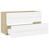NNEVL 2 Piece Bathroom Furniture Set White and Sonoma Oak Chipboard