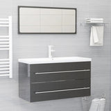 NNEVL 2 Piece Bathroom Furniture Set High Gloss Grey Chipboard