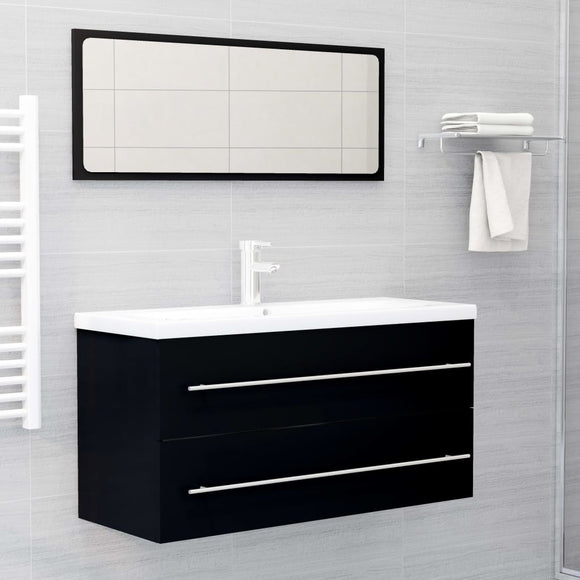 NNEVL 2 Piece Bathroom Furniture Set Black Chipboard