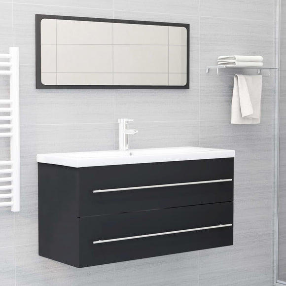 NNEVL 2 Piece Bathroom Furniture Set Grey Chipboard