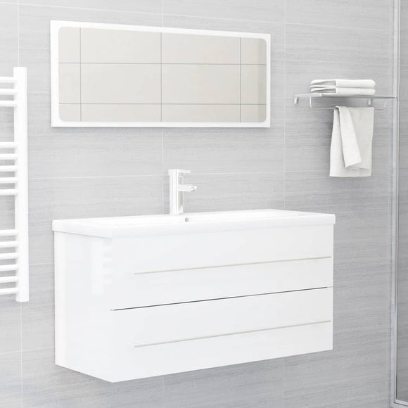 NNEVL 2 Piece Bathroom Furniture Set High Gloss White Chipboard