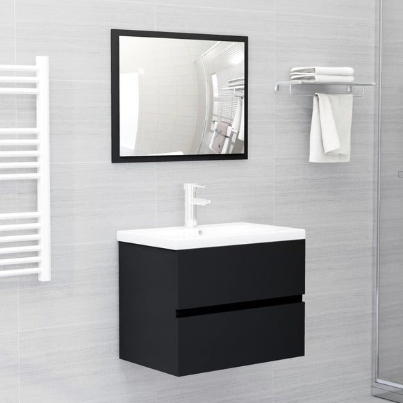 NNEVL 2 Piece Bathroom Furniture Set Black Chipboard