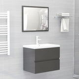 NNEVL 2 Piece Bathroom Furniture Set High Gloss Grey Chipboard