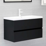 NNEVL 2 Piece Bathroom Furniture Set Black Chipboard