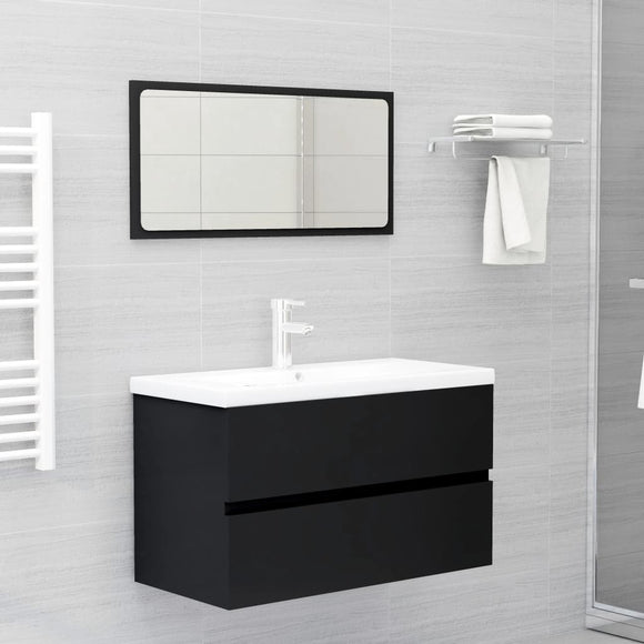 NNEVL 2 Piece Bathroom Furniture Set Black Chipboard