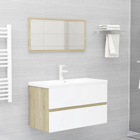 NNEVL 2 Piece Bathroom Furniture Set White and Sonoma Oak Chipboard