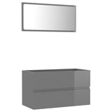 NNEVL 2 Piece Bathroom Furniture Set High Gloss Grey Chipboard