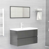 NNEVL 2 Piece Bathroom Furniture Set High Gloss Grey Chipboard