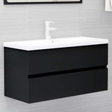 NNEVL 2 Piece Bathroom Furniture Set Black Engineered Wood