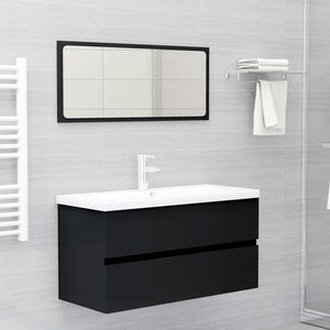 NNEVL 2 Piece Bathroom Furniture Set Black Engineered Wood