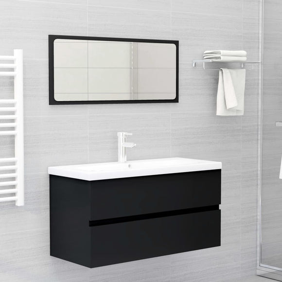 NNEVL 2 Piece Bathroom Furniture Set Black Engineered Wood
