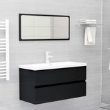 NNEVL 2 Piece Bathroom Furniture Set Black Engineered Wood