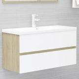 NNEVL 2 Piece Bathroom Furniture Set White and Sonoma Oak Engineered Wood