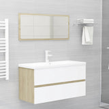 NNEVL 2 Piece Bathroom Furniture Set White and Sonoma Oak Engineered Wood