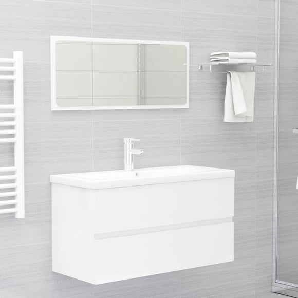 NNEVL 2 Piece Bathroom Furniture Set High Gloss White Engineered Wood