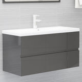 NNEVL 2 Piece Bathroom Furniture Set High Gloss Grey Engineered Wood