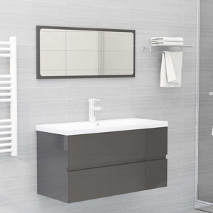 NNEVL 2 Piece Bathroom Furniture Set High Gloss Grey Engineered Wood