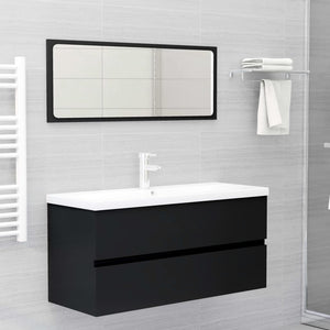 NNEVL 2 Piece Bathroom Furniture Set Black Chipboard
