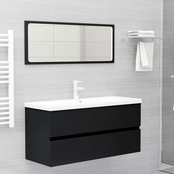 NNEVL 2 Piece Bathroom Furniture Set Black Chipboard