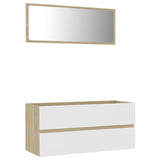 NNEVL 2 Piece Bathroom Furniture Set White and Sonoma Oak Chipboard