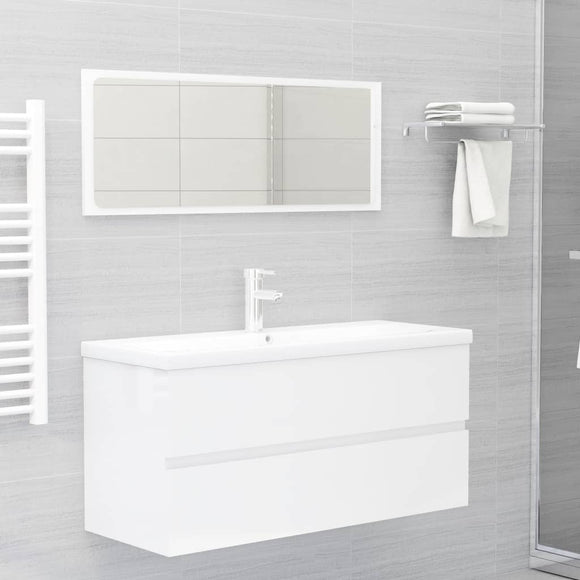 NNEVL 2 Piece Bathroom Furniture Set High Gloss White Chipboard