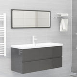 NNEVL 2 Piece Bathroom Furniture Set High Gloss Grey Chipboard