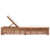 NNEVL Sun Lounger with Cream Cushion Solid Teak Wood