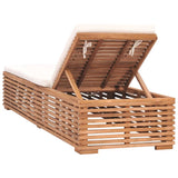 NNEVL Sun Lounger with Cream Cushion Solid Teak Wood