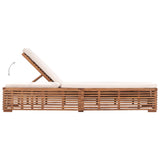 NNEVL Sun Lounger with Cream Cushion Solid Teak Wood