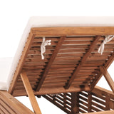 NNEVL Sun Lounger with Cream Cushion Solid Teak Wood