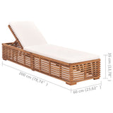 NNEVL Sun Lounger with Cream Cushion Solid Teak Wood