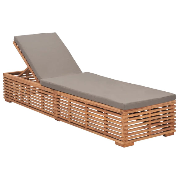 NNEVL Sun Lounger with Dark Grey Cushion Solid Teak Wood