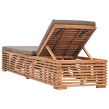 NNEVL Sun Lounger with Dark Grey Cushion Solid Teak Wood