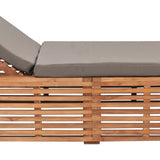 NNEVL Sun Lounger with Dark Grey Cushion Solid Teak Wood