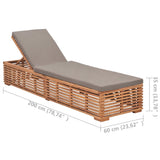 NNEVL Sun Lounger with Dark Grey Cushion Solid Teak Wood