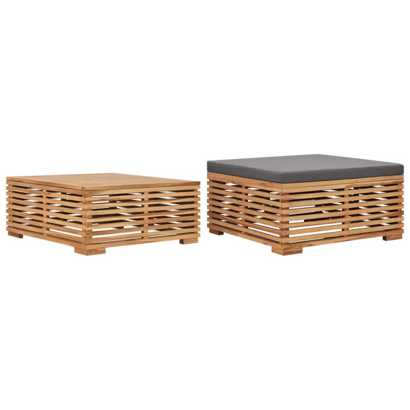 NNEVL Garden Table and Footrest Set&Dark Grey Cushion Solid Teak Wood