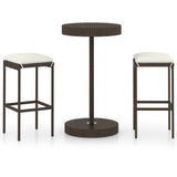NNEVL 3 Piece Garden Bar Set with Cushions Poly Rattan Brown
