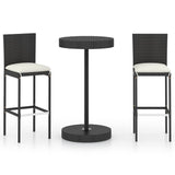 NNEVL 3 Piece Garden Bar Set with Cushions Poly Rattan Black