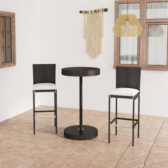 NNEVL 3 Piece Garden Bar Set with Cushions Poly Rattan Black