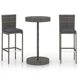 NNEVL 3 Piece Garden Bar Set with Cushions Poly Rattan Grey