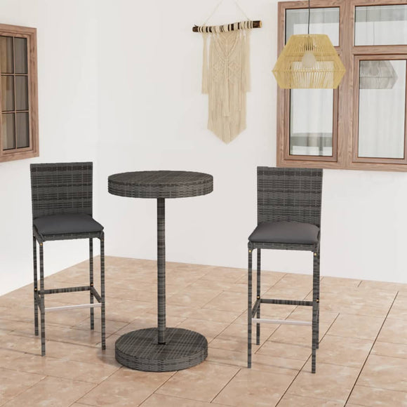 NNEVL 3 Piece Garden Bar Set with Cushions Poly Rattan Grey