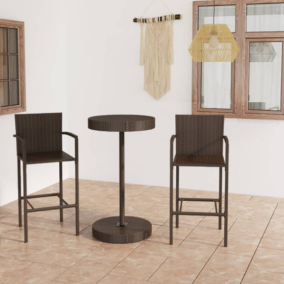 NNEVL 3 Piece Garden Bar Set Poly Rattan Brown