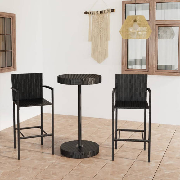NNEVL 3 Piece Garden Bar Set Poly Rattan Black