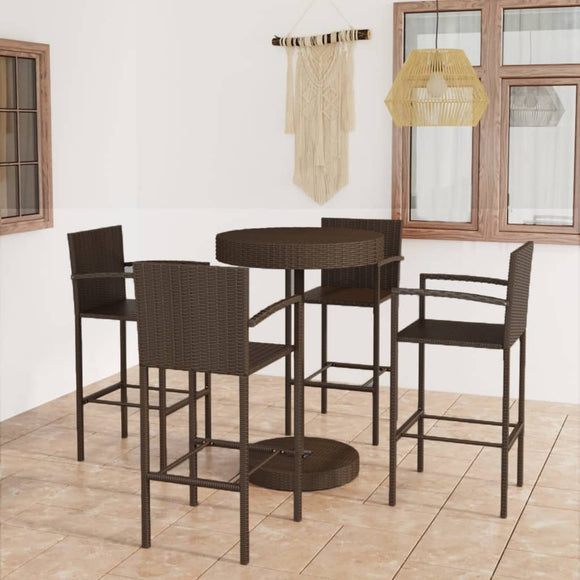 NNEVL 5 Piece Garden Bar Set Poly Rattan Brown