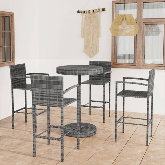 NNEVL 5 Piece Garden Bar Poly Rattan Grey