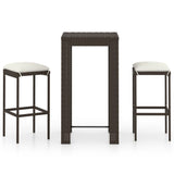 NNEVL 3 Piece Garden Bar Set with Cushions Poly Rattan Brown