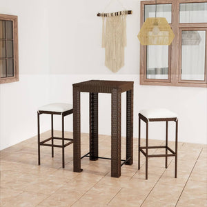 NNEVL 3 Piece Garden Bar Set with Cushions Poly Rattan Brown